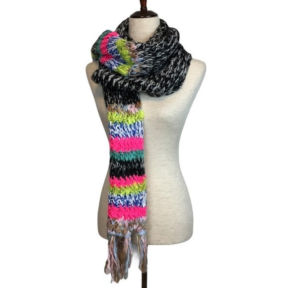 COLLECTION EIGHTEEN XIIX Scarf Chunky Knit Yarn Boho Bright Multi Oversized NWT - Picture 2 of 12